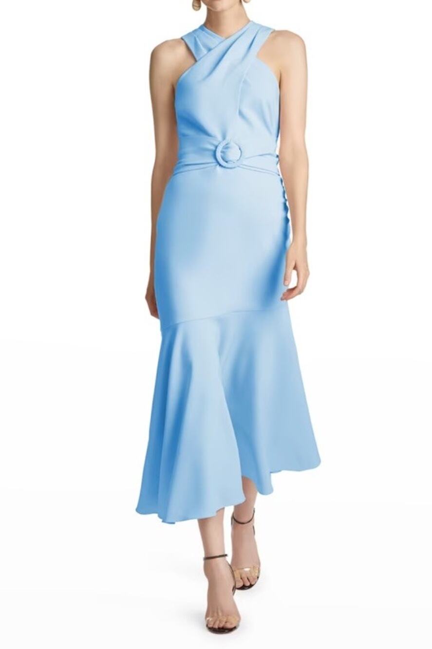 Sachin Babi Naomi Midi Dress 8 Chambray Blue Halter Cocktail Wedding Guest